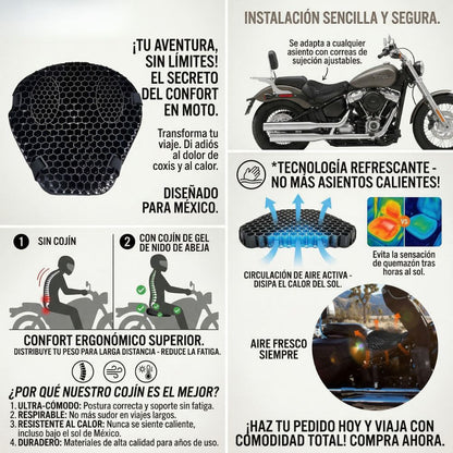 🏍️ Cojín de Gel para Moto – Máximo Conforto + Aislamiento Térmico (Adiós al Dolor)