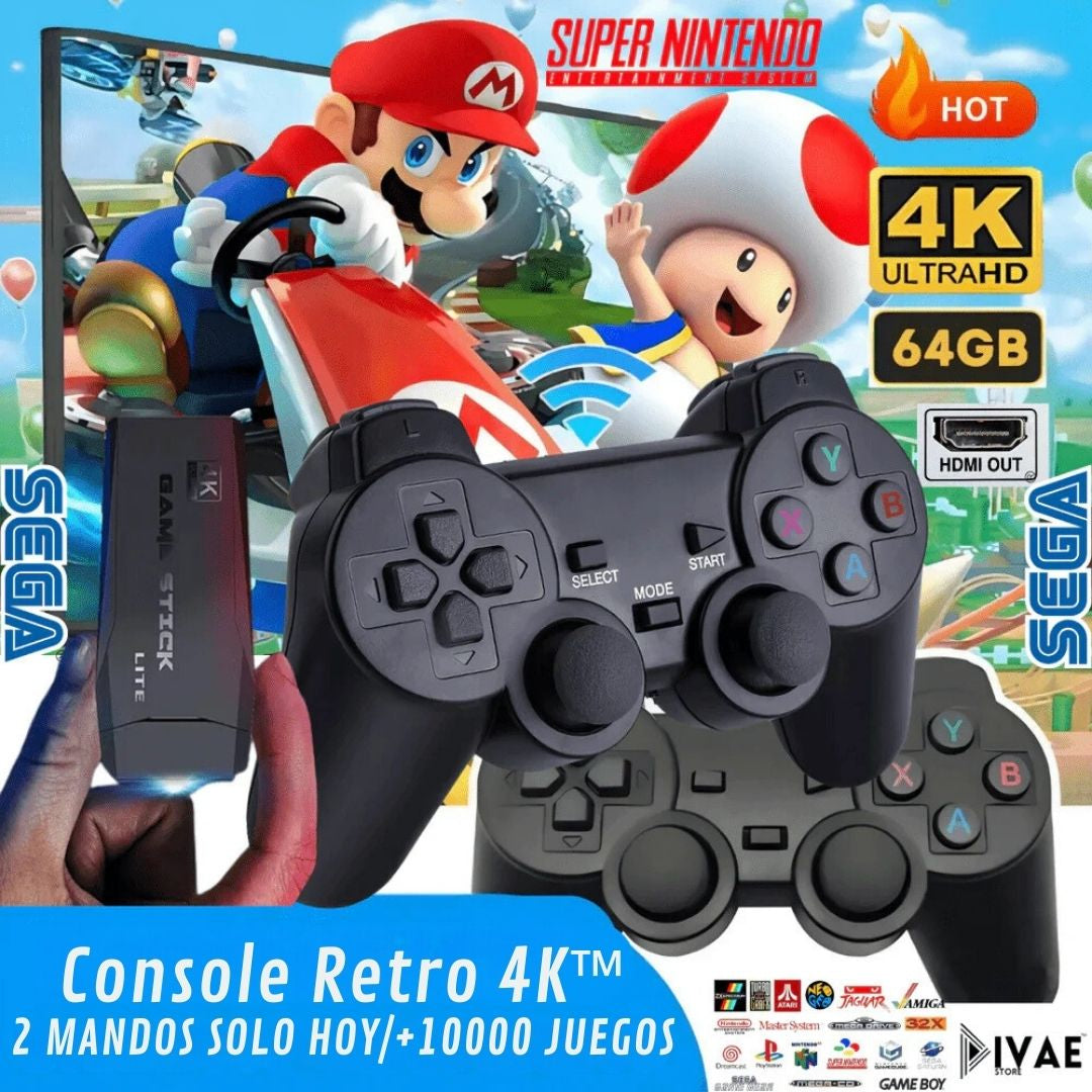Consola Retro 10.000 juegos 2 Controles Inalambricos + 2 Regalos - Diversión nostálgica para toda la familia
