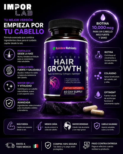 Suplemento Hair Growth 90 Capsulas - Suplemento para el Crecimiento y Fortalecimiento del Cabello