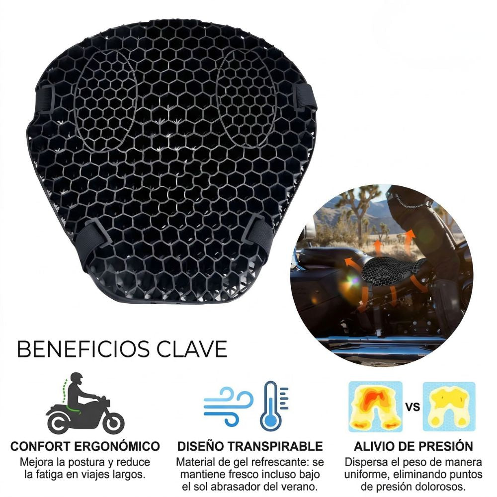 🏍️ Cojín de Gel para Moto – Máximo Conforto + Aislamiento Térmico (Adiós al Dolor)