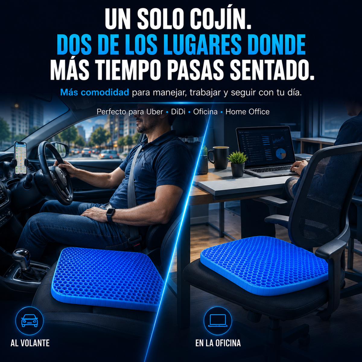 Cojin Asiento De Gel Ergonómico - Alivia el dolor de espalda, caderas y coxis