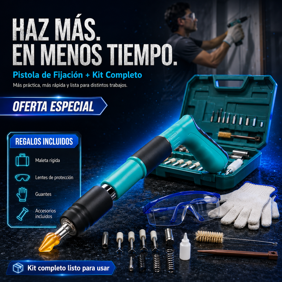 Pistola de Fijación de Clavos con Kit de Accesorios + 5 REGALOS