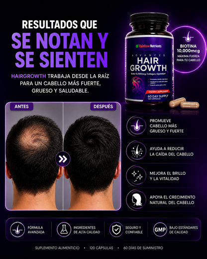 Suplemento Hair Growth 90 Capsulas - Suplemento para el Crecimiento y Fortalecimiento del Cabello