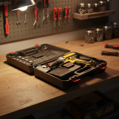 ¡ÚLTIMAS PIEZAS DISPONIBLES! TALADRO INALÁMBRICO CON 2 BATERÍAS, CAJA DE HERRAMIENTAS, 26 ACCESORIOS DE REGALO, CARGADOR Y 2 REGALOS ADICIONALES