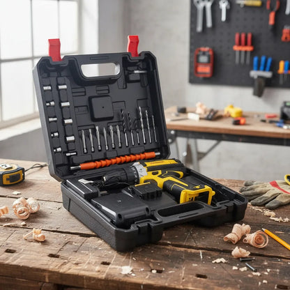 ¡ÚLTIMAS PIEZAS DISPONIBLES! TALADRO INALÁMBRICO CON 2 BATERÍAS, CAJA DE HERRAMIENTAS, 26 ACCESORIOS DE REGALO, CARGADOR Y 2 REGALOS ADICIONALES