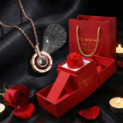 Collar Te Amo 100 Idiomas + CAJA ROSA REGALO