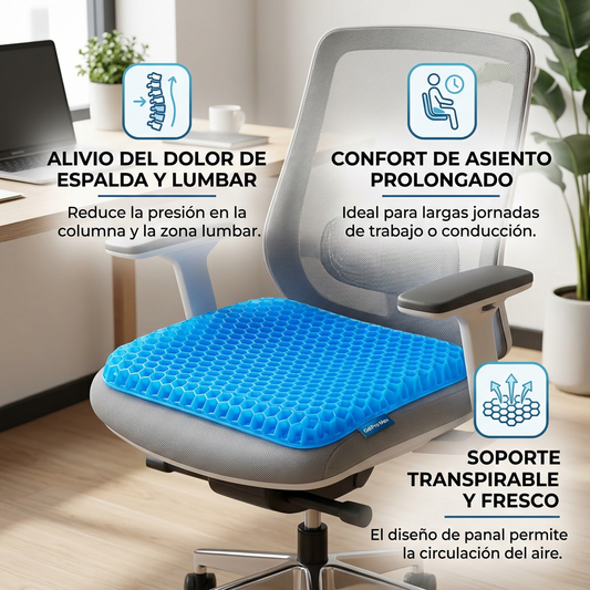 Cojin Asiento De Gel Ergonómico - Alivia el dolor de espalda, caderas y coxis